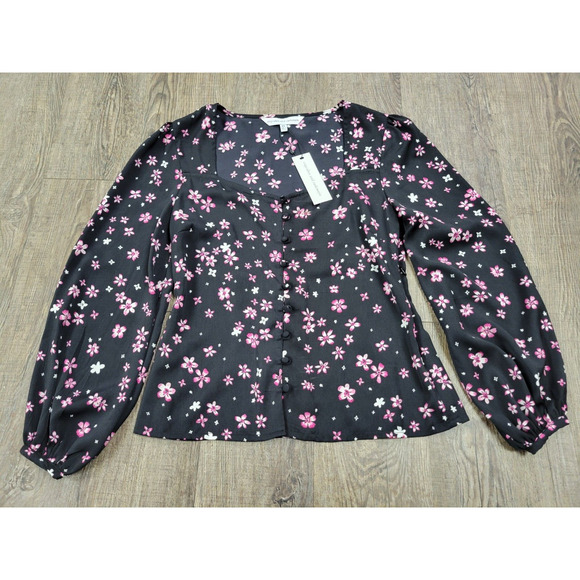 Cupcakes & Cashmere NWT Sapphire Printed Crepon Blouse Sweetheart Neck XS - Picture 1 of 5